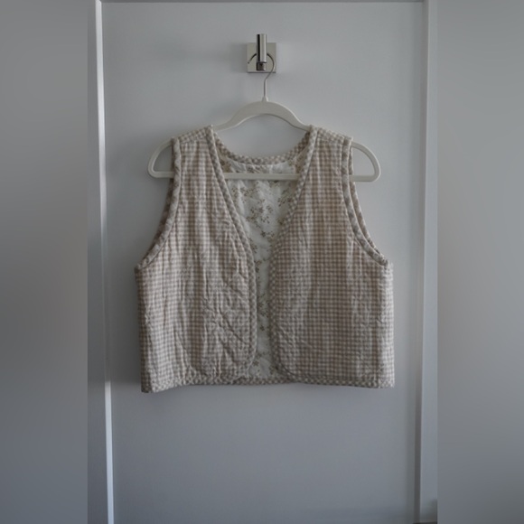 Handmade Jackets & Blazers - Handmade Reversible Quilted Vest in Tan Gingham/Cream Floral